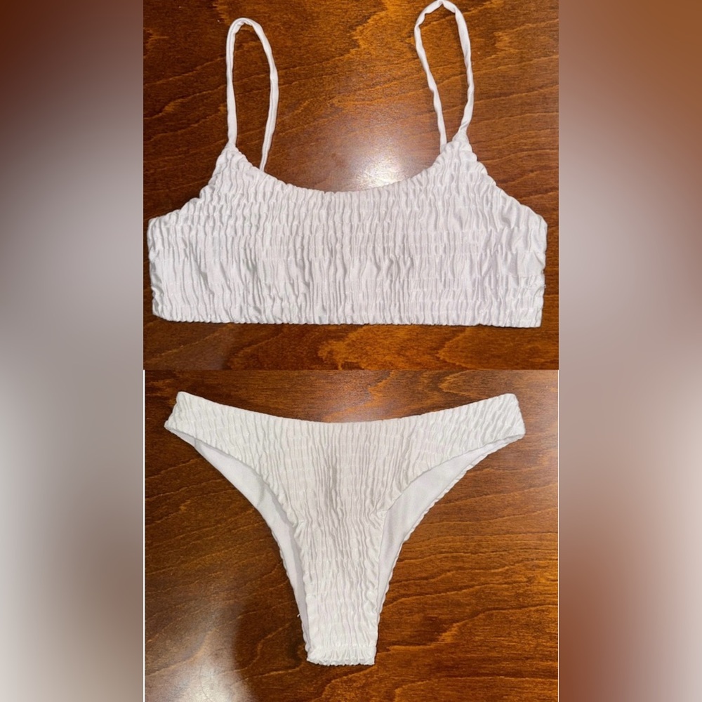 Smocked white bikini set